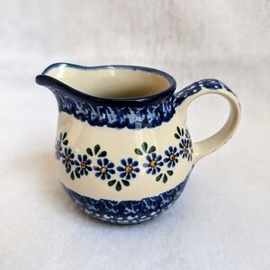 Polish Pottery Mini Creamer with Small Flowers across the middle